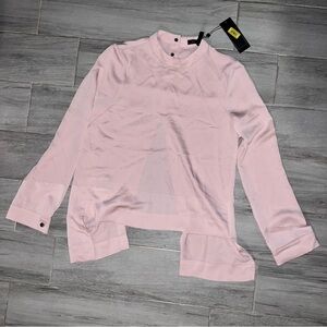 BCBGMaxazria Pink Split Back Button High Low Long Sleeve Blouse, Women’s Size XS